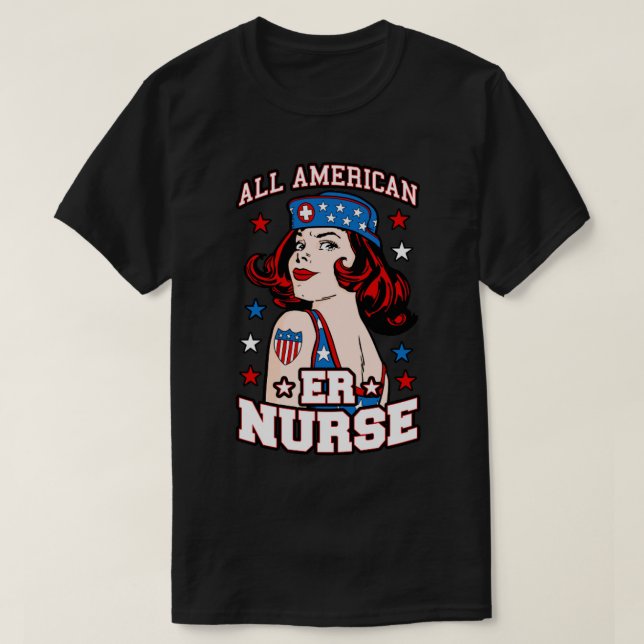 All American ER Nurse 4:e juli Patriotic USA Fl T Shirt (Design framsida)
