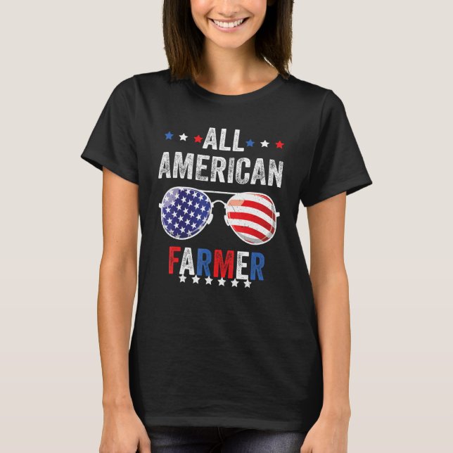 All American FARMER USA Flag 4th of July Sunglasse T Shirt (Framsida)