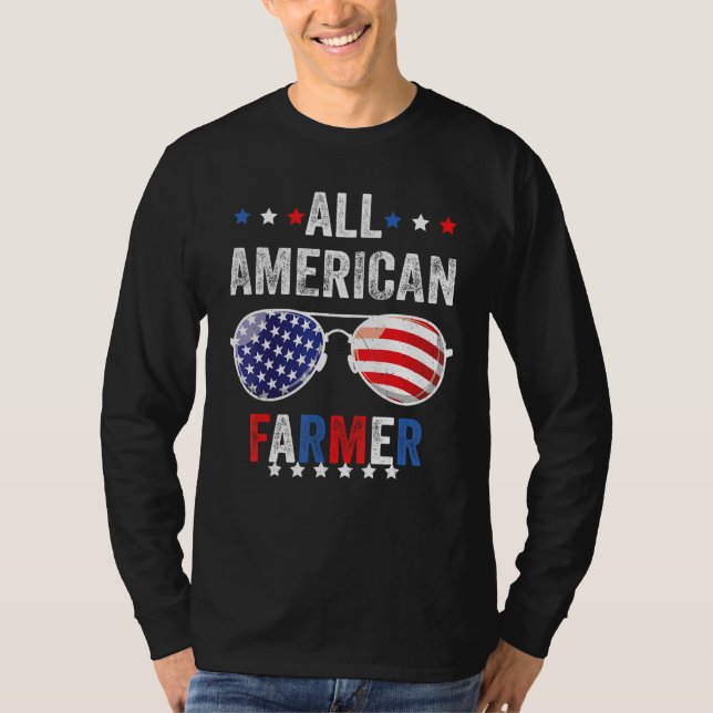All American FARMER USA Flag 4th of July Sunglasse T Shirt (Framsida)