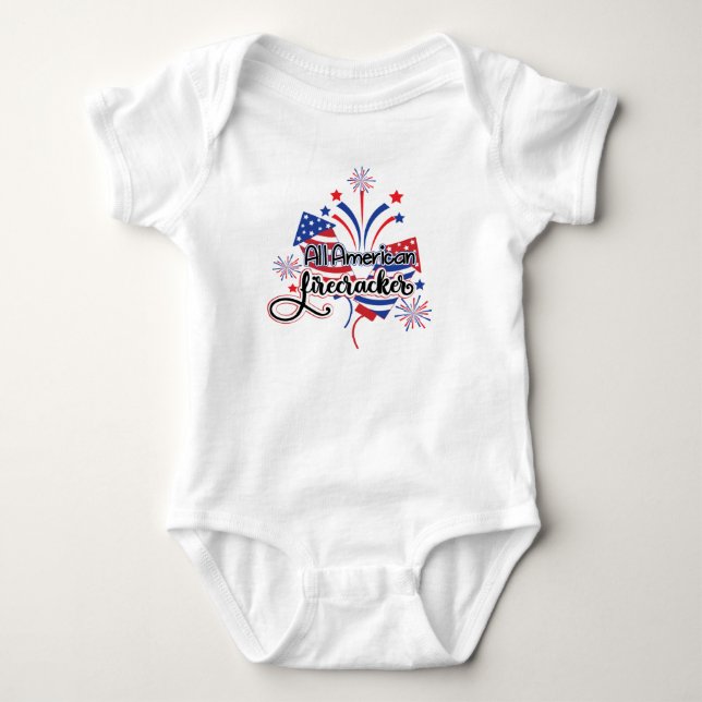 All American Firecracker Patriotic Baby Bodykosti T Shirt (Framsida)