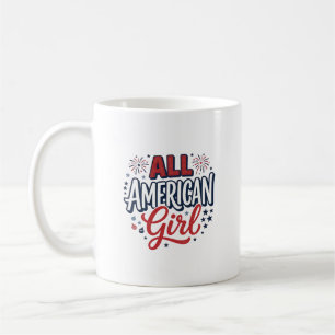 All American Flicka Patriotisk Vintage Vektor Desi Kaffemugg