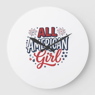 All American Flicka Patriotisk Vintage Vektor Desi Stor Klocka