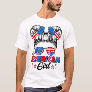 All American Funny Girl Messy Bun Patriotic 4:e av T Shirt