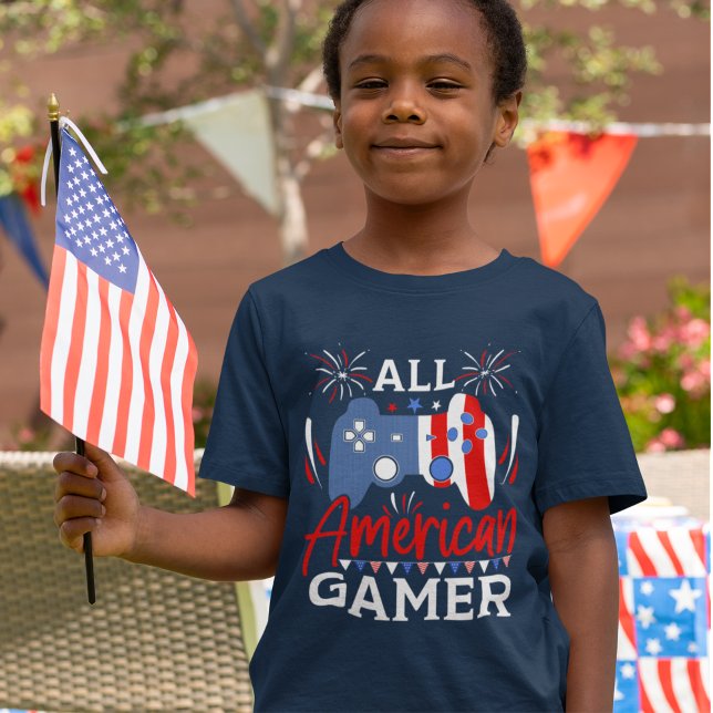 All American Gamer" 4th of July – Gaming Kids T Shirt (Skapare uppladdad)