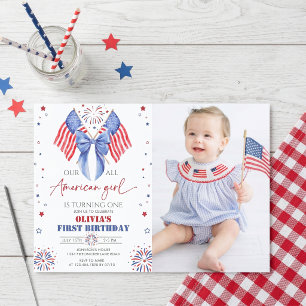 All American Girl 1-års födelsedagsfoto inbjudan