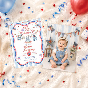 All American Girl 1-års födelsedagsfoto Inbjudningar