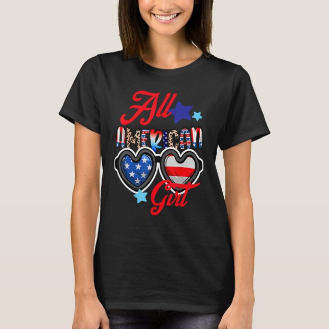 All American Girl 4:e juli Patriotic USA flagga 1 T Shirt (Framsida)