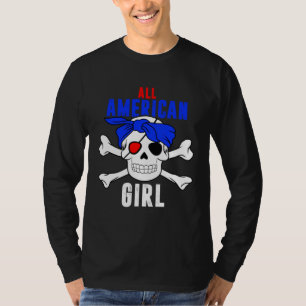 All American Girl 4:e juli Piratskalle USA Flagga T Shirt
