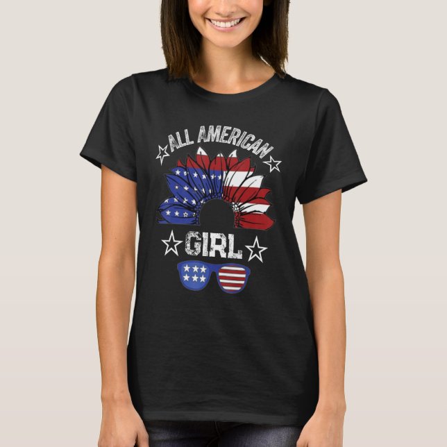 All American Girl 4th Of July Shirt Women Sunflowe T Shirt (Framsida)