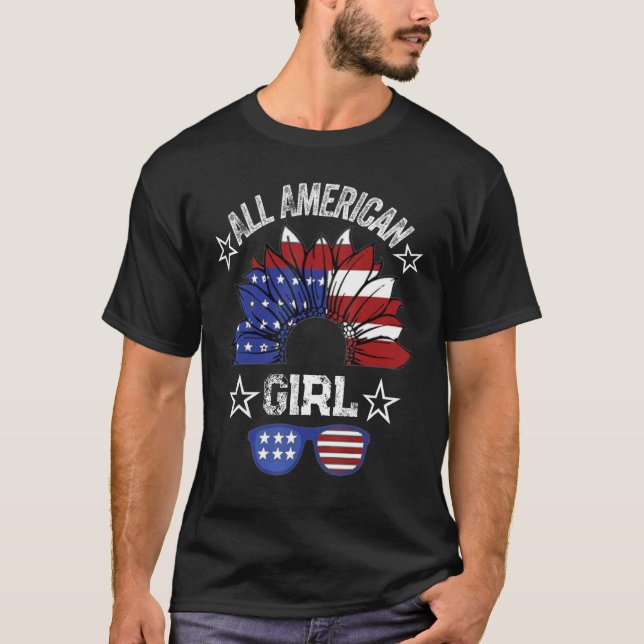 All American Girl 4th Of July Shirt Women Sunflowe T Shirt (Framsida)