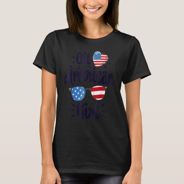 All American Girl American Flagga 4 juli T Shirt (Framsida)