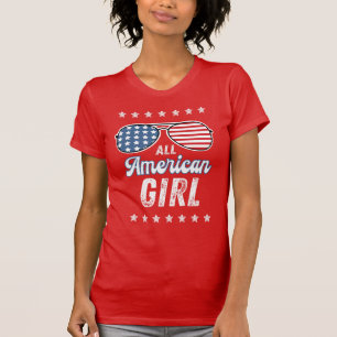 All American Girl American Flagga Aviator Glasses T Shirt