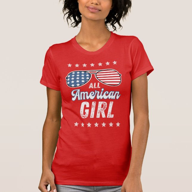 All American Girl American Flagga Aviator Glasses T Shirt (Framsida)