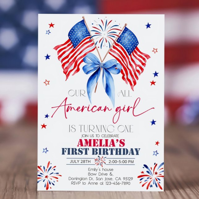 All American Girl Birthday-inbjudan 4 juli Inbjudningar (Skapare uppladdad)