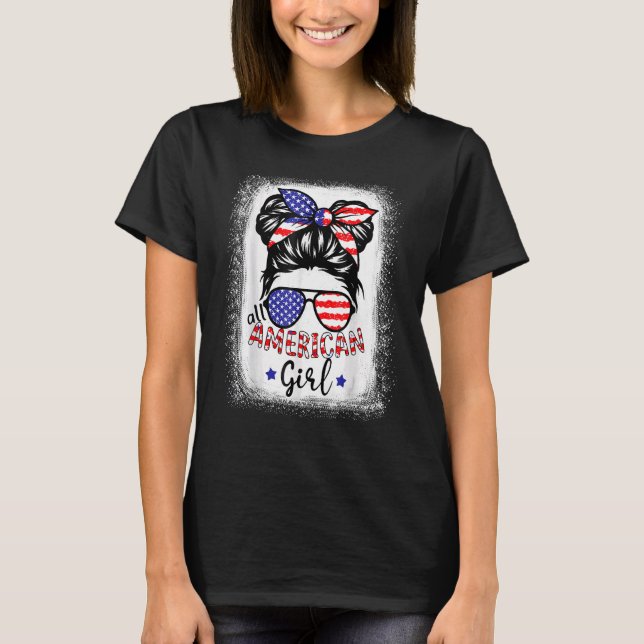 All American Girl Bleached Patriotic 4 juli T Shirt (Framsida)