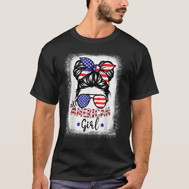 All American Girl Bleached Patriotic 4 juli T Shirt (Framsida)