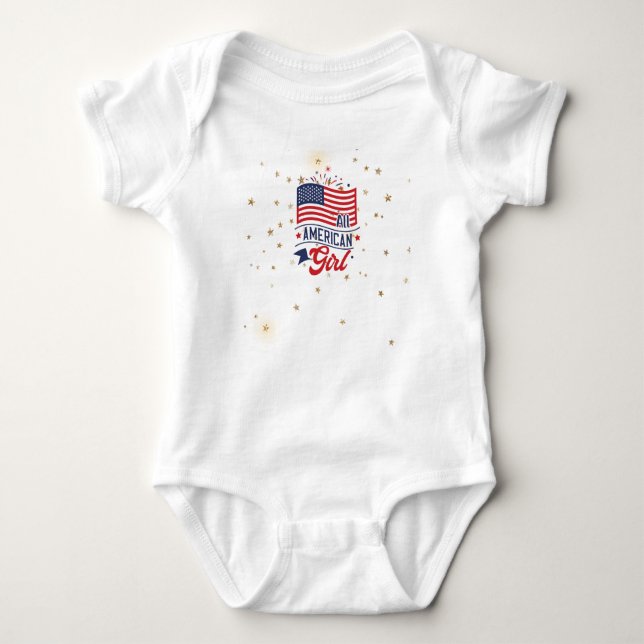 All American Girl Fireworks Baby Bodykostym T Shirt (Framsida)