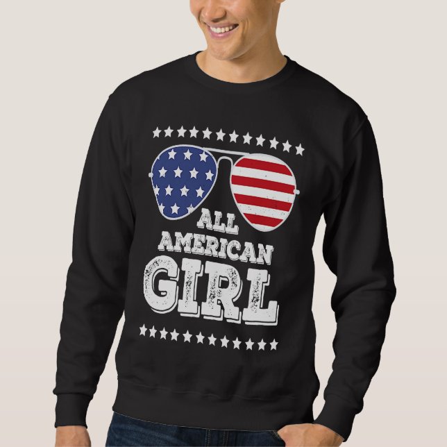 All American Girl Matching Family 4:e juli Girl Lång Ärmad Tröja (Framsida)