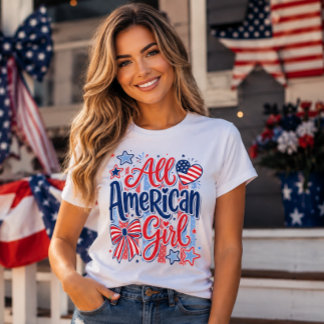 All American Girl Patriotisk Slöja 4 juli T Shirt