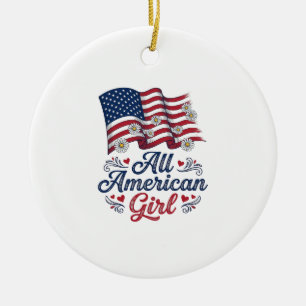 All American Girl Patriotisk Tusenskönor Flagga Tr Julgransprydnad Keramik