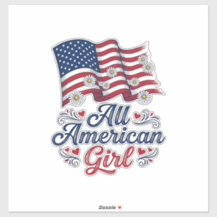 All American Girl Patriotisk Tusenskönor Flagga Tr Klistermärken