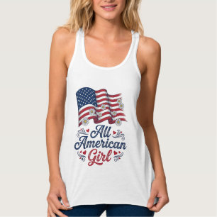 All American Girl Patriotisk Tusenskönor Flagga Tr Linne Med Racerback