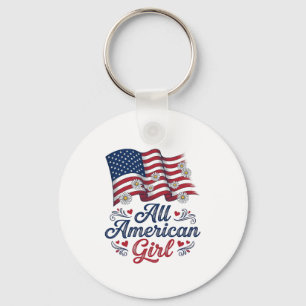 All American Girl Patriotisk Tusenskönor Flagga Tr Nyckelring