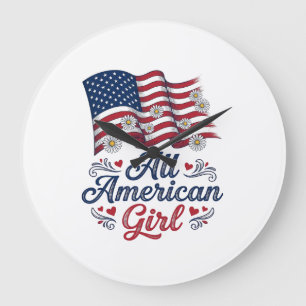 All American Girl Patriotisk Tusenskönor Flagga Tr Stor Klocka