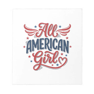 All American Girl Patriotisk Vintage Vektor Design Anteckningsblock