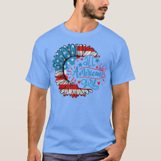 All American Girl Sunflower 4th of July Patriotic  T Shirt