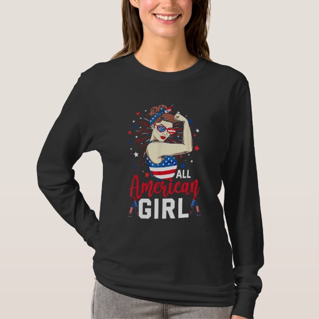 All American Girl Women American Flag 4th Of July  T Shirt (Framsida)