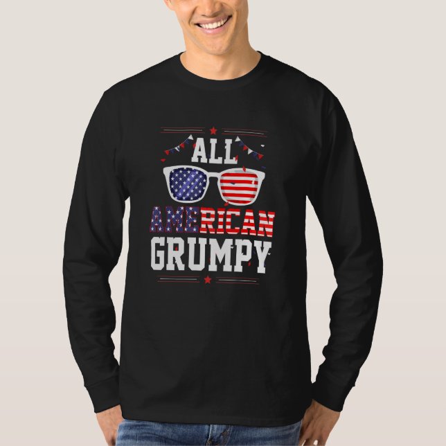 All American Grumpy 4th of July US Flag Sunglasses T Shirt (Framsida)