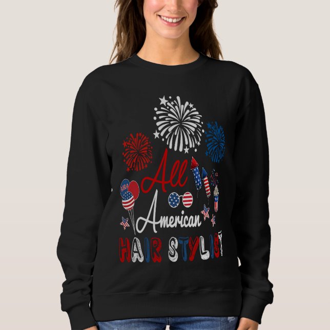 All American Hair Stylist Proud American Flag Fire T Shirt (Framsida)