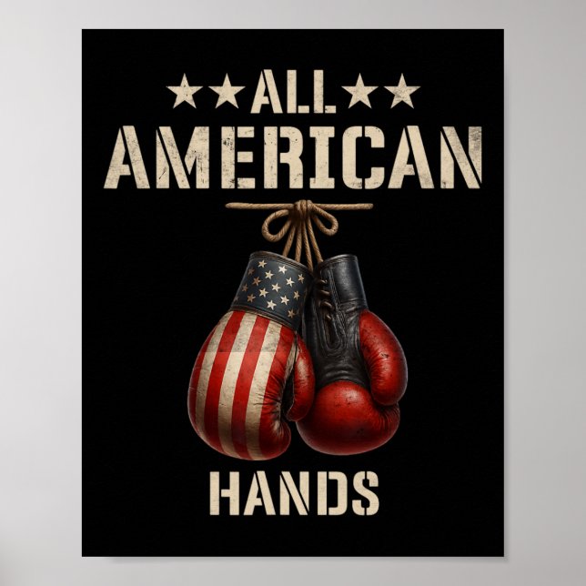 All American Händer Boxing Patriotic USA flagga Gl Poster (Framsidan)