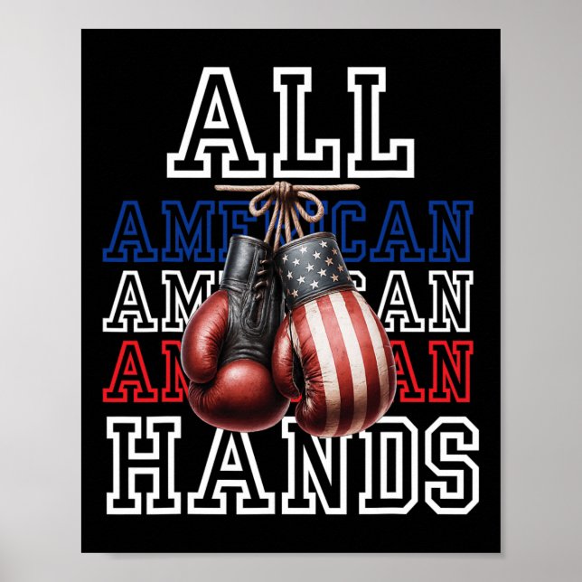 All American Hands Usa Flag Boxningshandske Tee  Poster (Framsidan)
