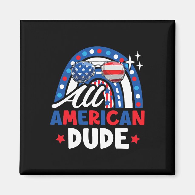 All American Kille Rolig 4:e Juli Patriotisk Ameri Magnet (Framsidan)