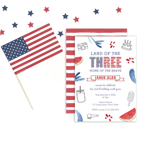 All-American Land Of The Three 3-års Födelsedagsfe Inbjudningar (Skapare uppladdad)