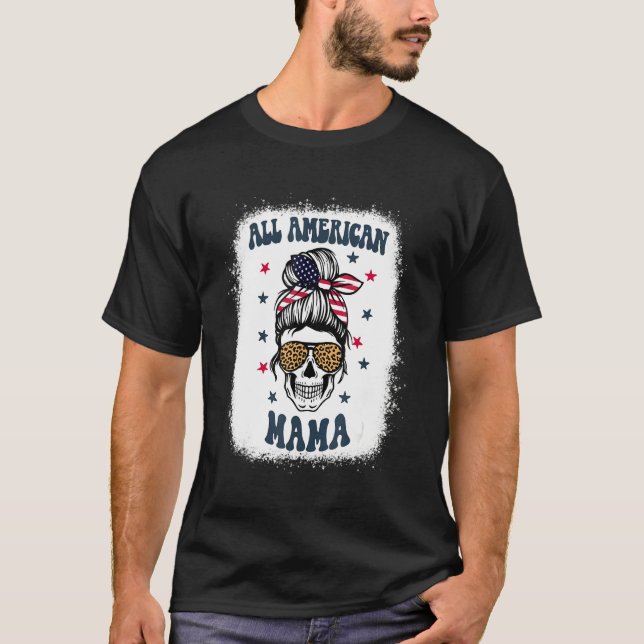 All American Mama Leopard Skull 4th Of July Patrio T Shirt (Framsida)