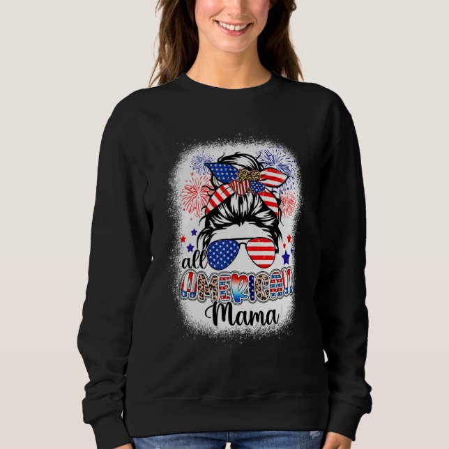 All American Mama Messy Bun 4th Of July Leopard Su T Shirt (Framsida)