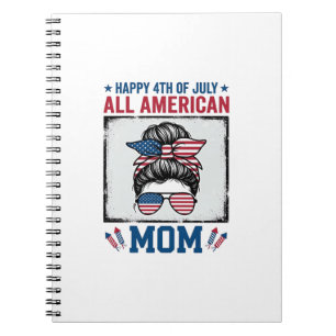 All American Mamma 4:e Juli Vintage T-Shirt Design Anteckningsbok
