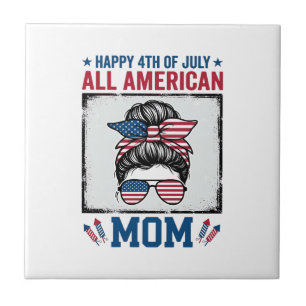 All American Mamma 4:e Juli Vintage T-Shirt Design Kakelplatta