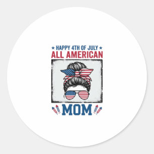 All American Mamma 4:e Juli Vintage T-Shirt Design Runt Klistermärke
