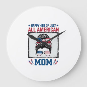All American Mamma 4:e Juli Vintage T-Shirt Design Stor Klocka