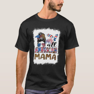 All American Mamma Messy Bun Women USA flagga 4:e T Shirt