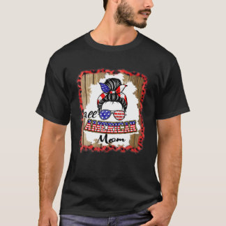 All American Mamma Patriotic Messy Bun USA flagga  T Shirt