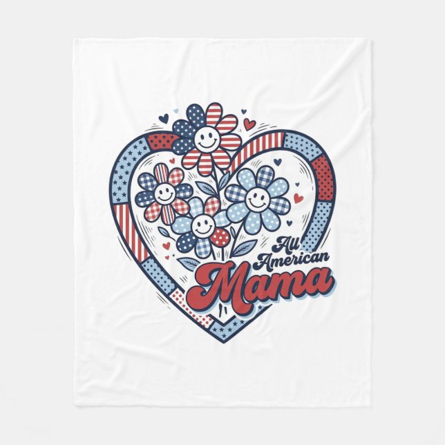 All American Mamma Patriotisk Blomma Tröja Design_ Fleecefilt (Framsidan)