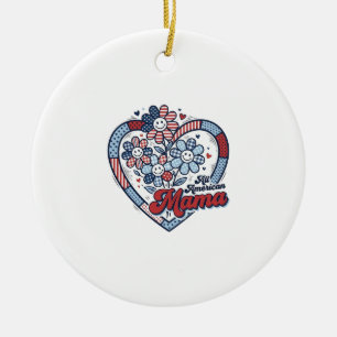 All American Mamma Patriotisk Blomma Tröja Design_ Julgransprydnad Keramik