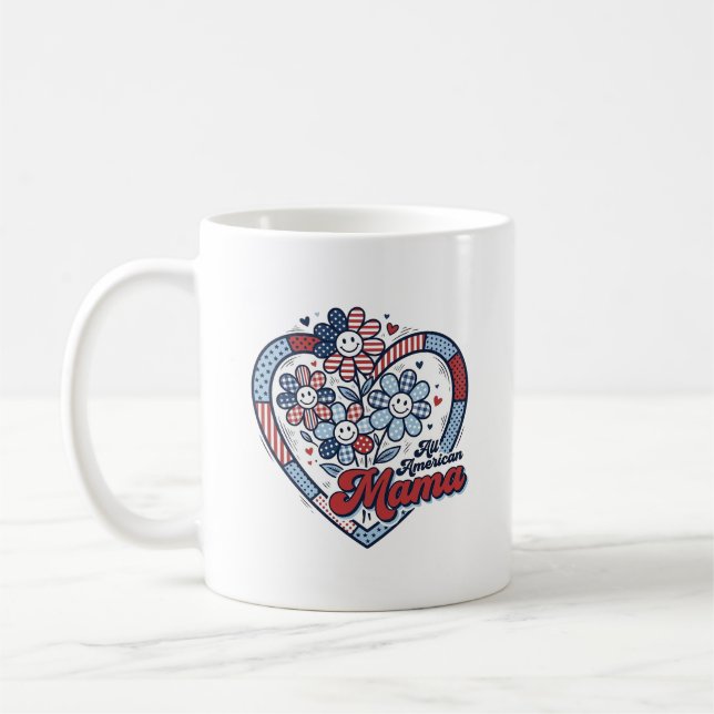 All American Mamma Patriotisk Blomma Tröja Design_ Kaffemugg (Vänster)