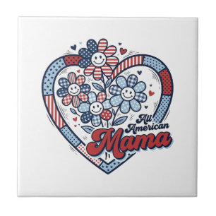 All American Mamma Patriotisk Blomma Tröja Design_ Kakelplatta