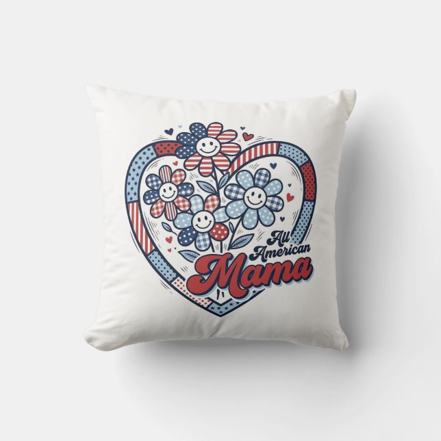 All American Mamma Patriotisk Blomma Tröja Design_ Kudde (Framsida)